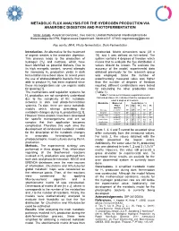 Metabolic Flux Analysis for the Hydrogen Production Via Anaerobic Digestion and Photofermentation
