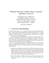 Whittaker Functions: Number Theory, Geometry and Physics 13W5154