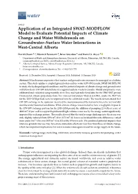 Application of an Integrated SWAT–MODFLOW Model to Evaluate Potential Impacts of Climate Change and Water Withdrawals on Groun