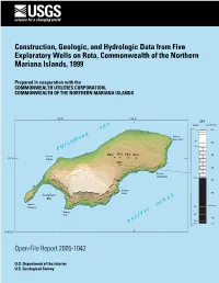 Construction, Geologic, and Hydrologic Data from Five Exploratory Wells on Rota, Commonwealth of the Northern Mariana Islands, 1999