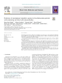 Predictors of Autoimmune Hemolytic Anemia in Beta-Thalassemia