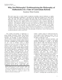 Problematizing the Philosophy of Mathematics in a Time of Curriculum Reform Kimberly White-Fredette