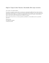 Reply to Topical Editor Decision: Reconsider After Major Revisions