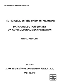 The Republic of the Union of Myanmar Data Collection Survey On