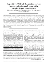 Repetitive TMS of the Motor Cortex Improves Ipsilateral Sequential Simple Finger Movements