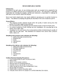 WATER SAMPLING & TESTING Introduction