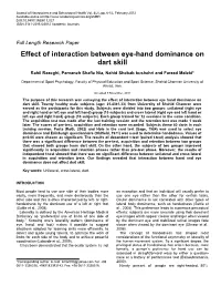 Effect of Interaction Between Eye-Hand Dominance on Dart Skill