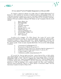 GC Was Ranked 2Nd in the 10Th Quality Management Level Research 2018!