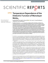 Temperature Dependence of the Dielectric Function of Monolayer Mose2