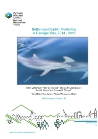 Bottlenose Dolphin Monitoring in Cardigan Bay 2014- 2016 Report