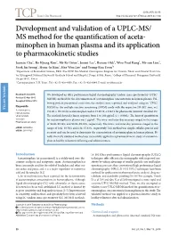 Development and Validation of a UPLC-MS/ MS Method for the Quantification of Aceta- Minophen in Human Plasma and Its Application