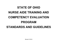 State of Ohio Nurse Aide Training and Competency Evaluation Program (Tcep) Standards and Guidelines Table of Contents