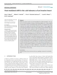 Host-Mediated Shift in the Cold Tolerance of an Invasive Insect