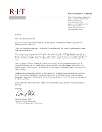 Rochester Institute of Technology Fall 2016 Dear Open House Registrant