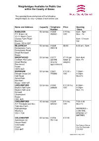 Weighbridges Available for Public Use Within the County of Essex