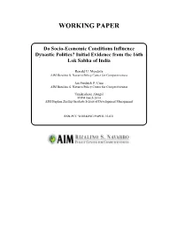 Do Socio-Economic Conditions Influence Dynastic Politics? Initial Evidence from the 16Th Lok Sabha of India