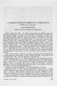 L. MARIUS MAXIMUS PERPETUUS AURELIANUS Zu PIR2, Pars V, Fasciculus 2