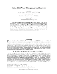 Status of ISS Water Management and Recovery
