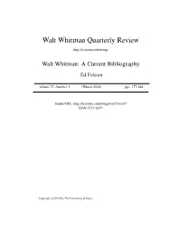 Walt Whitman: a Current Bibliography