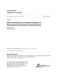 Effect of Processing and Formulation Conditions on Physicochemical Characteristics of Food Emulsions