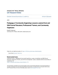 Pedagogy of Community Organizing: Lessons Learned from and with Formal Educators, Professional Trainers, and Community Organizers