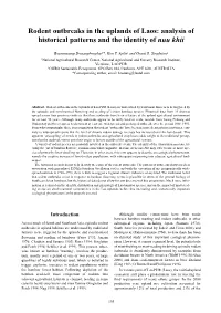Rodent Outbreaks in the Uplands of Laos: Analysis of Historical Patterns and the Identity of Nuu Khii