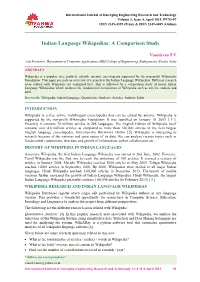 Indian Language Wikipedias: a Comparison Study