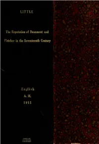 The Reputation of Beaumont and Fletcher in the Seventeenth Century