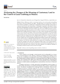 Analyzing the Changes of the Meaning of Customary Land in the Context of Land Grabbing in Malawi