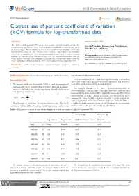Correct Use of Percent Coefficient of Variation (%CV) Formula for Log-Transformed Data