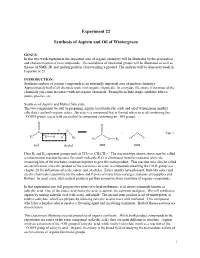 Experiment 22 Synthesis of Aspirin and Oil of Wintergreen