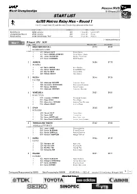 START LIST 4X100 Metres Relay Men - Round 1 First 2 in Each Heat (Q) and the Next 2 Fastest (Q) Advance to the Final