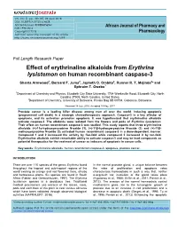 Effect of Erythrinaline Alkaloids from Erythrina Lysistemon on Human Recombinant Caspase-3