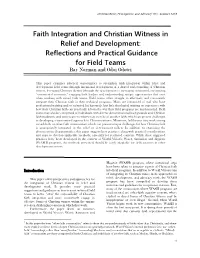 Faith Integration and Christian Witness in Relief and Development: Reflections and Practical Guidance