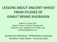 Lessons About Ancient Wheat from Studies of Kamut Brand Khorasan