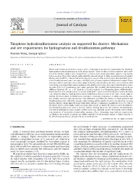 Thiophene Hydrodesulfurization Catalysis on Supported Ru Clusters: Mechanism and Site Requirements for Hydrogenation and Desulfurization Pathways