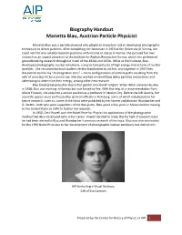 Biography Handout Marietta Blau, Austrian Particle Physicist