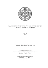 Building Community Resilience from Post-Disaster Recovery a Case Study from the Philippines