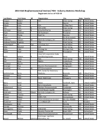 FDA - Industry Statistics Workshop Registrants List As of 9-22-14