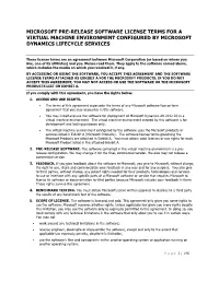 Microsoft Pre-Release Software License Terms for a Virtual Machine Environment Configured by Microsoft Dynamics Lifecycle Services