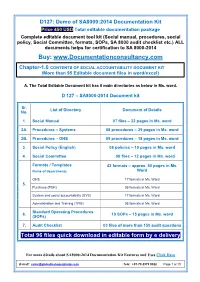 SA 8000:2014 Documents with Manual, Procedures, Audit Checklist