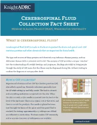 Cerebrospinal Fluid Collection Fact Sheet Memory & Aging Project (MAP), Washington University