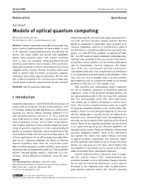 Models of Optical Quantum Computing