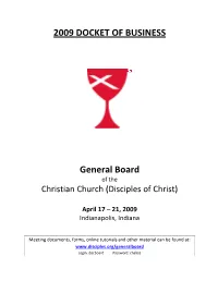 Docket of Business for the 2009 Meeting of the General Board of The