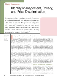 Identity Management, Privacy, and Price Discrimination