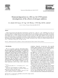 Diamond Deposition in a DC-Arc Jet CVD System: Investigations of the Effects of Nitrogen Addition