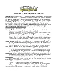 Indoor Soccer Rules Quick-Reference Sheet