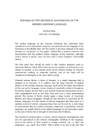 Remarks on the Historical Background of the Modern Assyrian Language