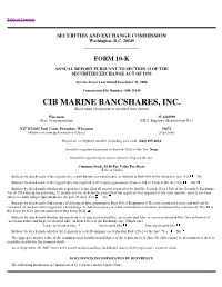 CIB MARINE BANCSHARES, INC. (Exact Name of Registrant As Specified in Its Charter)