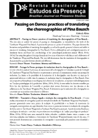 Passing on Dance: Practices of Translating the Choreographies Of